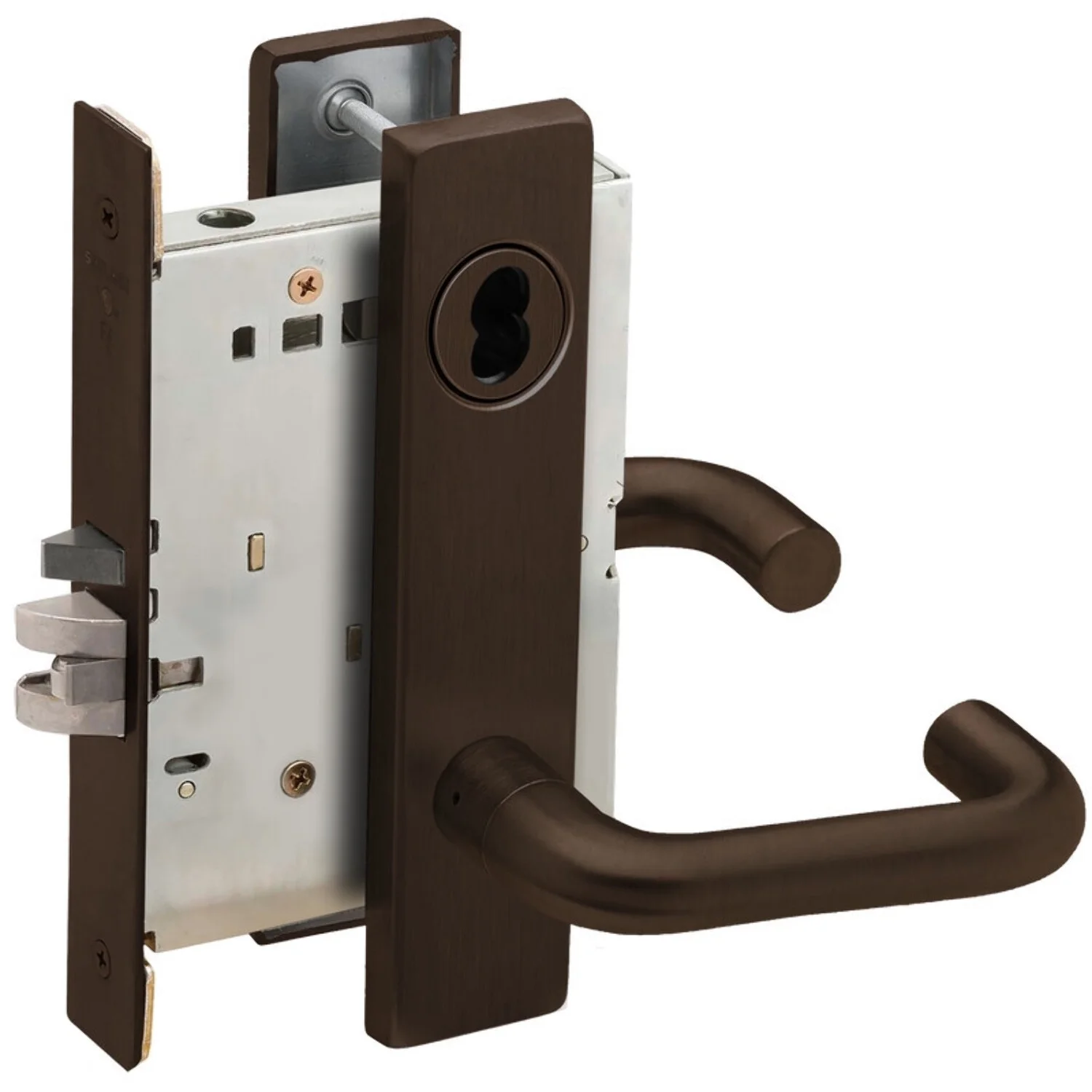 Schlage L9050J 03L 613 Grade 1 Entrance Office Mortise Lock Schlage FSIC Less Core 03 Lever L Escutcheon Dark Oxidized Satin Bronze Oil Rubbed Finish Field Reversible