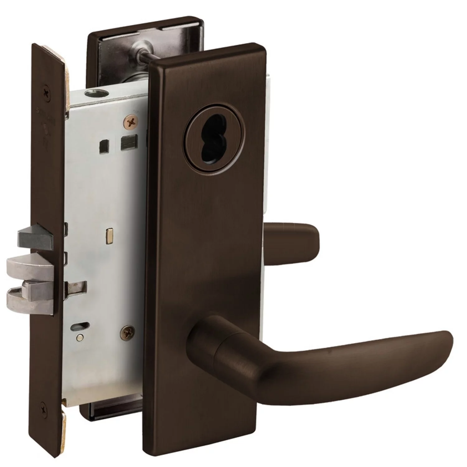 Schlage L9070J 07N 613 Grade 1 Classroom Mortise Lock Schlage FSIC Less Core 07 Lever N Escutcheon Dark Oxidized Satin Bronze Oil Rubbed Finish Field Reversible
