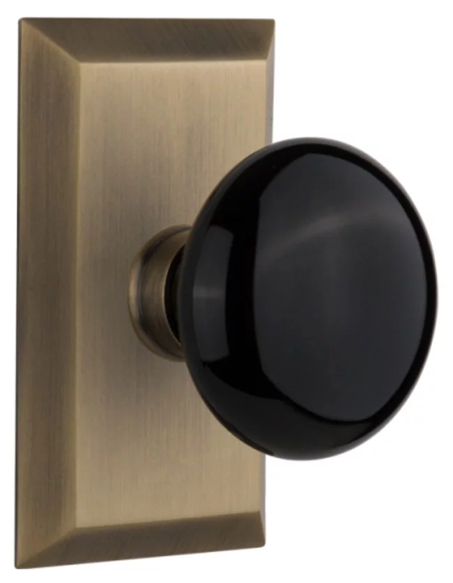 Nostalgic Warehouse Stublk_Psg_238_Nk Black Porcelain Solid Brass Passage Door Knob Set -