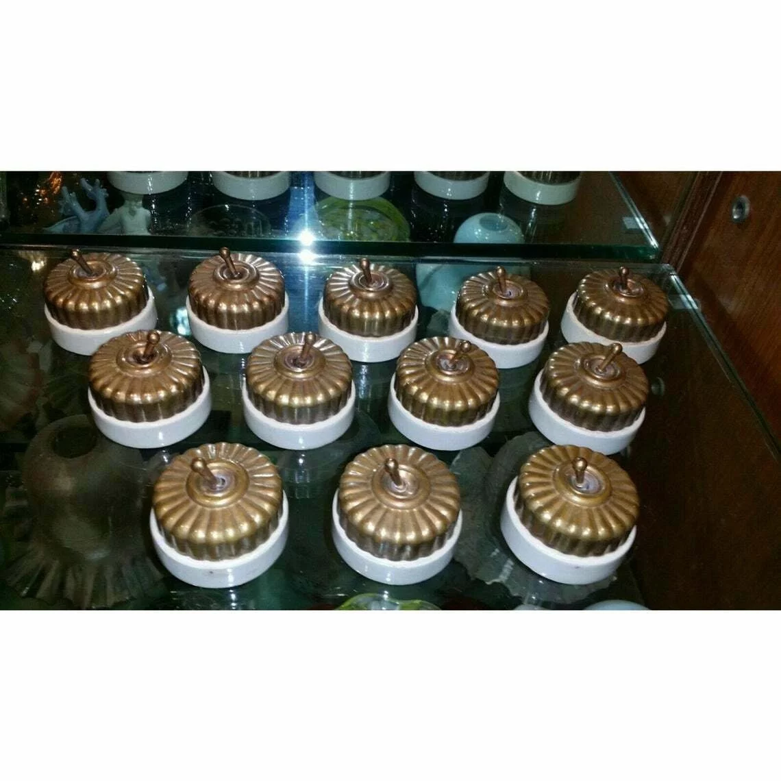 Rare Vintage Melon Brass Ceramic Porcelain Light Electric Switches Button 12 Pcs