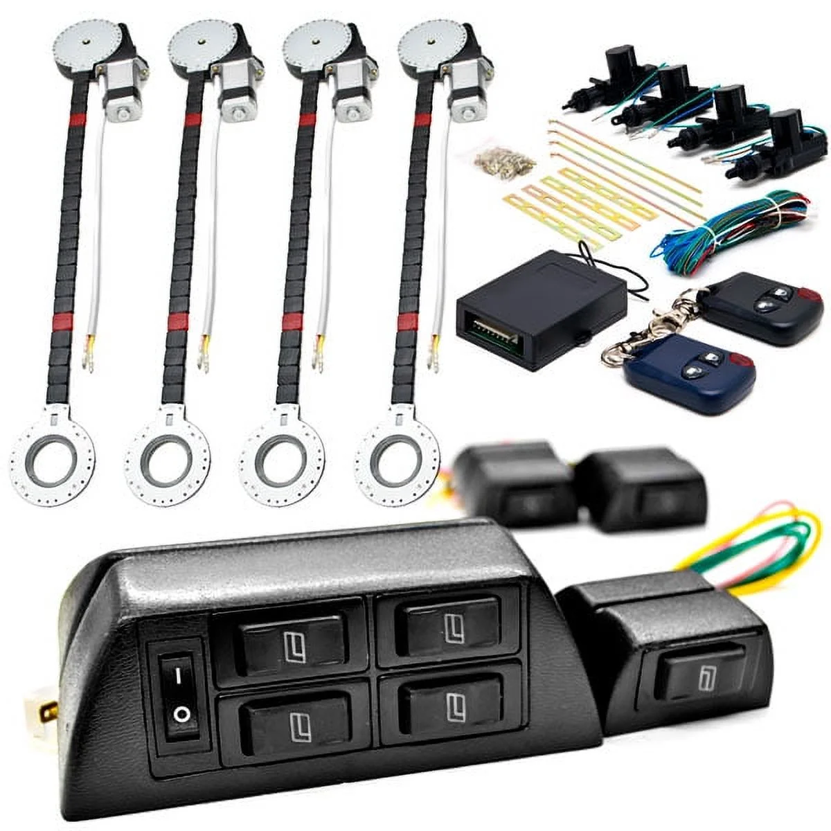Biltek 4x Door Car Power Window + Keyless Door Unlock Kit Compatible with Ford Aerostar Bronco Cougar Courier Crown Victoria