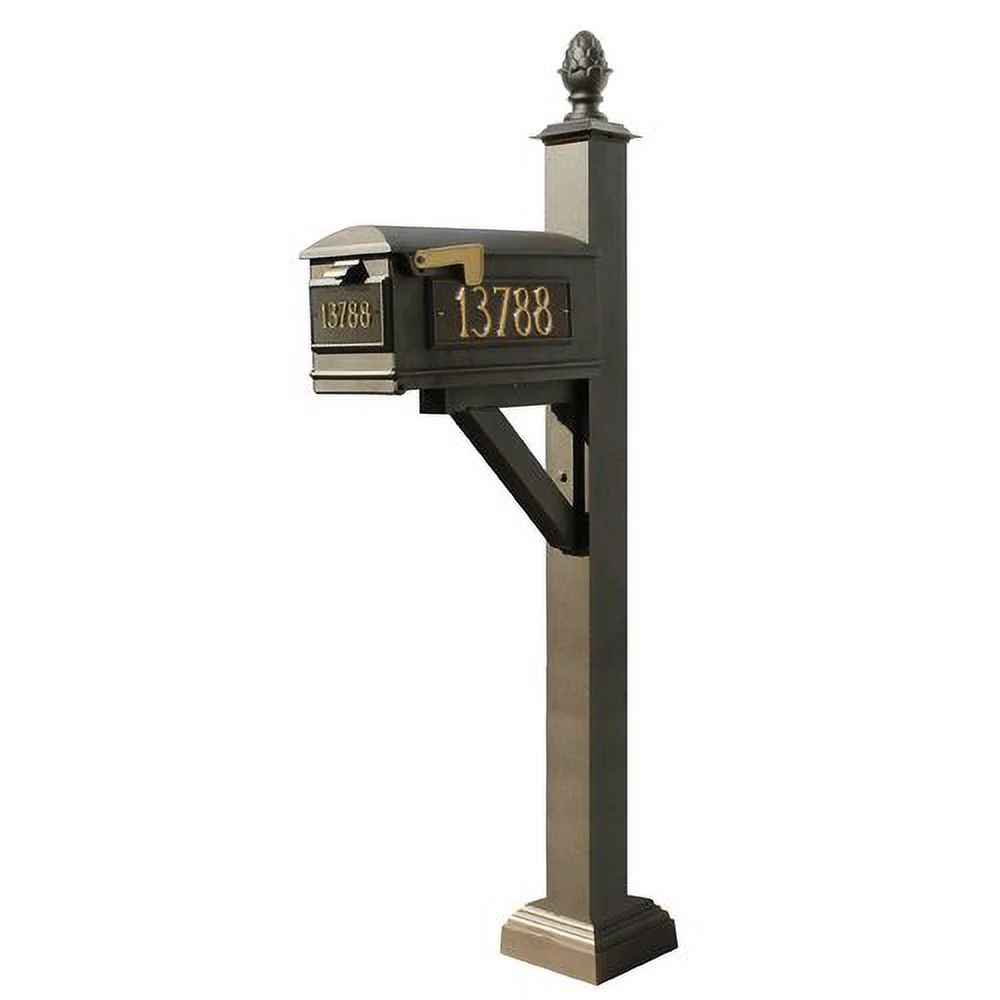 Westhaven System with Lewiston Mailbox, (3 Cast Plates) Square Collar & Pineapple Finial in (Black)