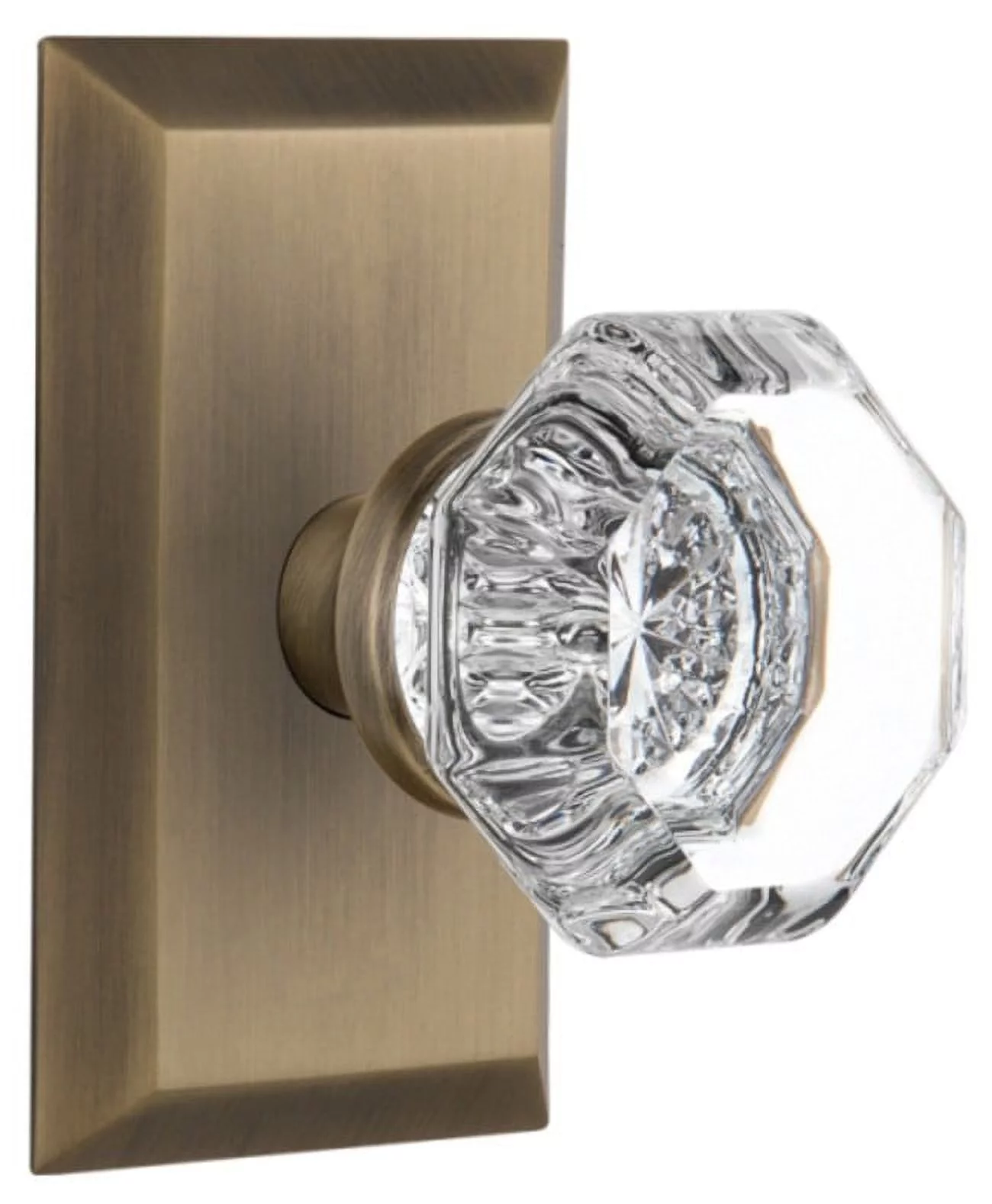 Nostalgic Warehouse Stuwal_Prv_238_Nk Waldorf Lead Crystal Privacy Door Knob Set - Brass