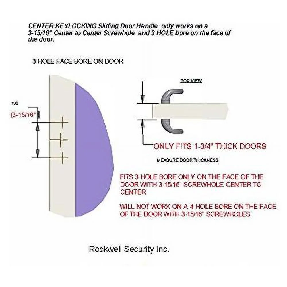 Security Sonoma Patio Sliding Door Center Keylock Handle Set With Mortise Lock And Keeper Polished Brass Finish Fits 1-3/4 Inch Thick Doors With 3-15/16 Inch Holes CTC
