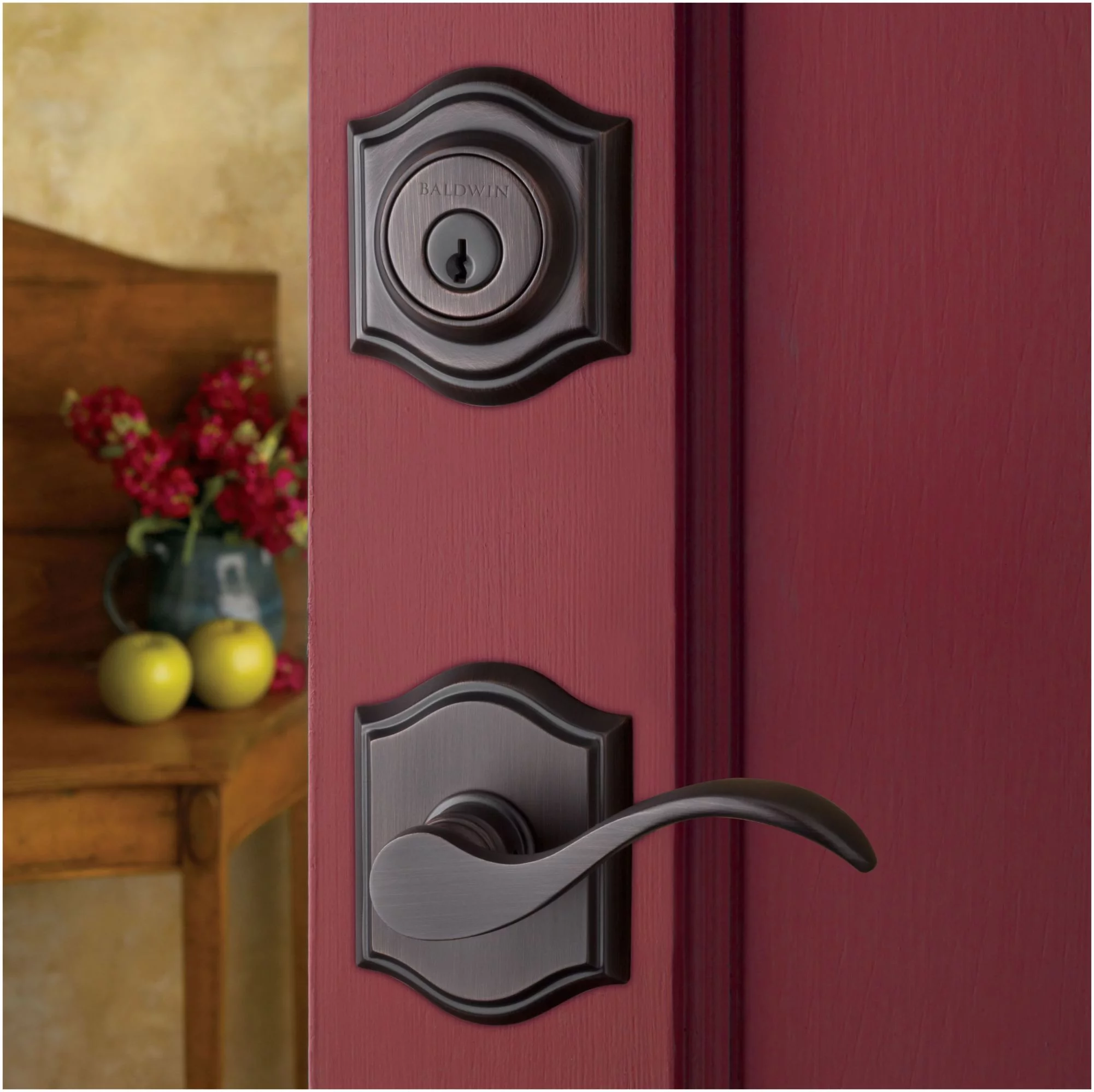 Baldwin En.Cur.R.Tar Curve Right Handed Single Cylinder Keyed Entry Door Lever - Black