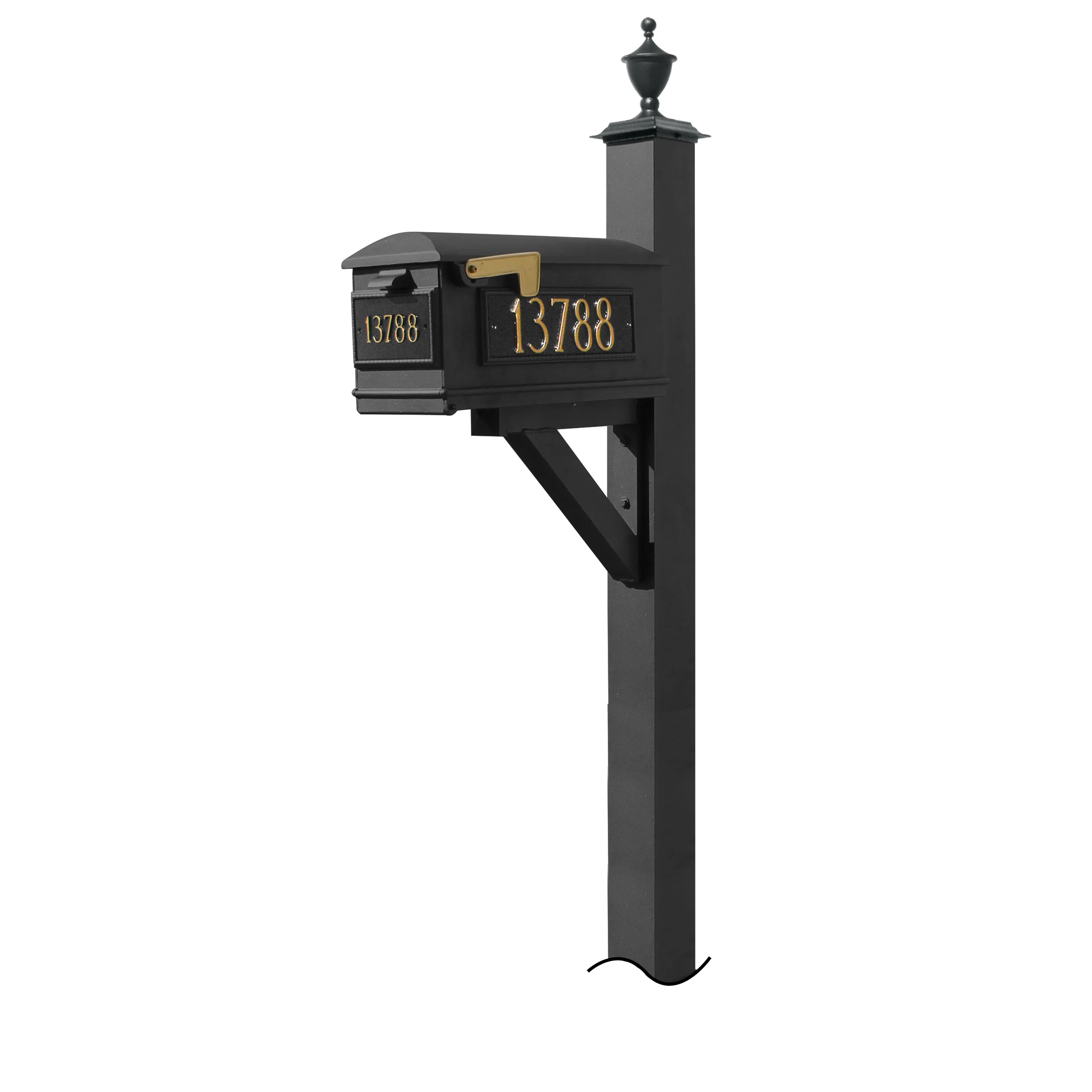 Westhaven System with Lewiston Mailbox, (3 Cast Plates) (No Base) Urn Finial in (Black)
