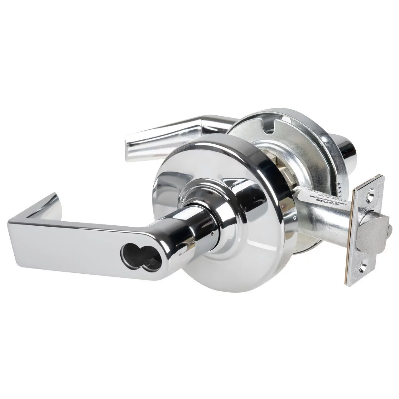 Schlage ND80JD RHO 625 Grade 1 Storeroom Lock Rhodes Lever Schlage FSIC Prep Less Core Bright Chrome Finish Non-Handed