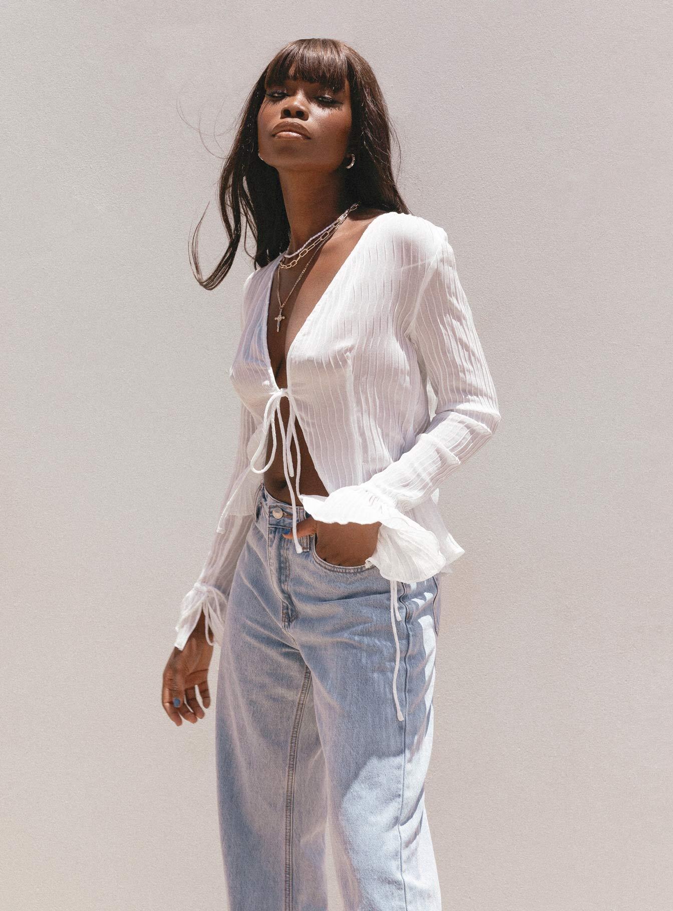 Brody Long Sleeve Top White