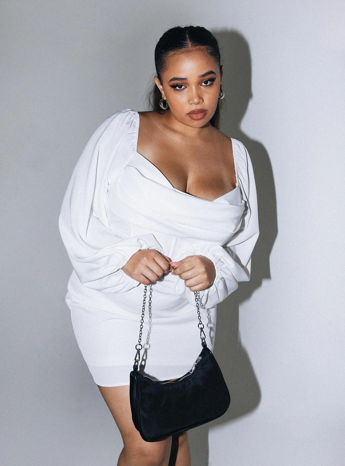 Lillie Long Sleeve Mini Dress White Curve