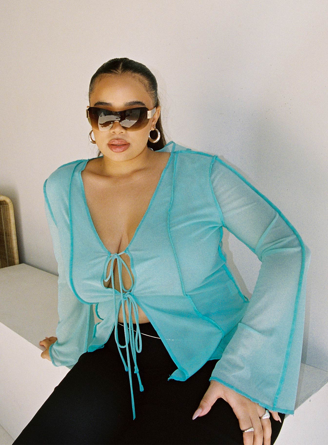 Mereba Long Sleeve Top Blue Curve