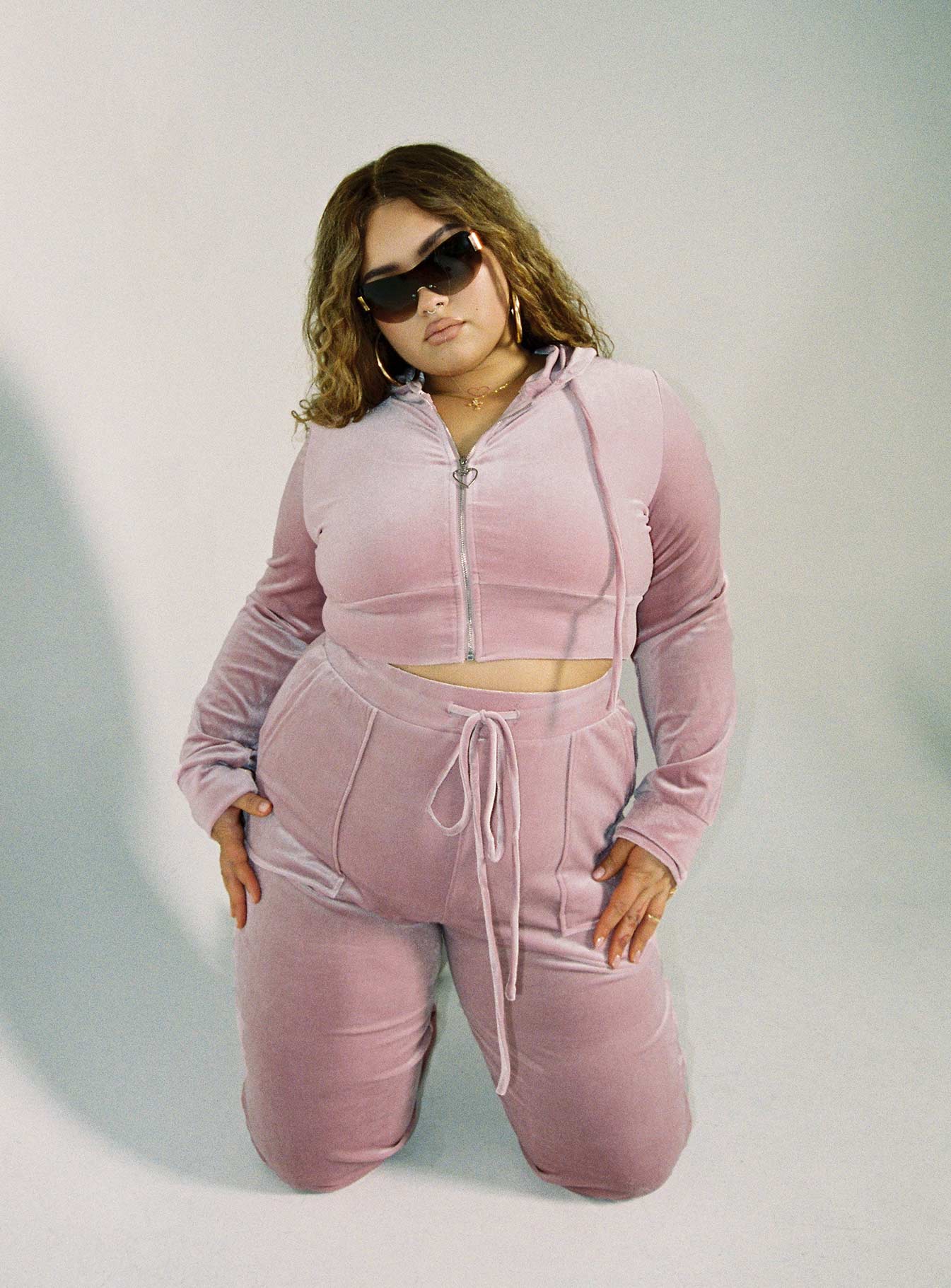 Velour Track Pant Pink Curve