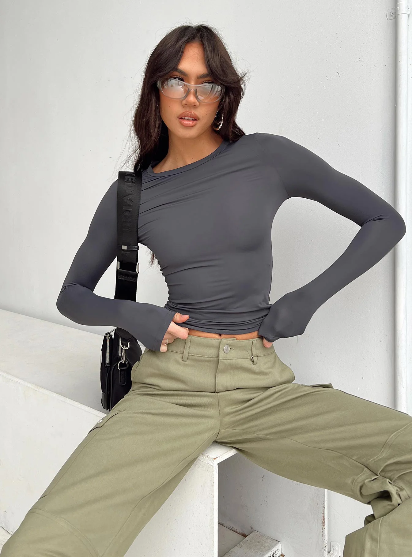 Arnim Eco Nylon Long Sleeve Top Grey