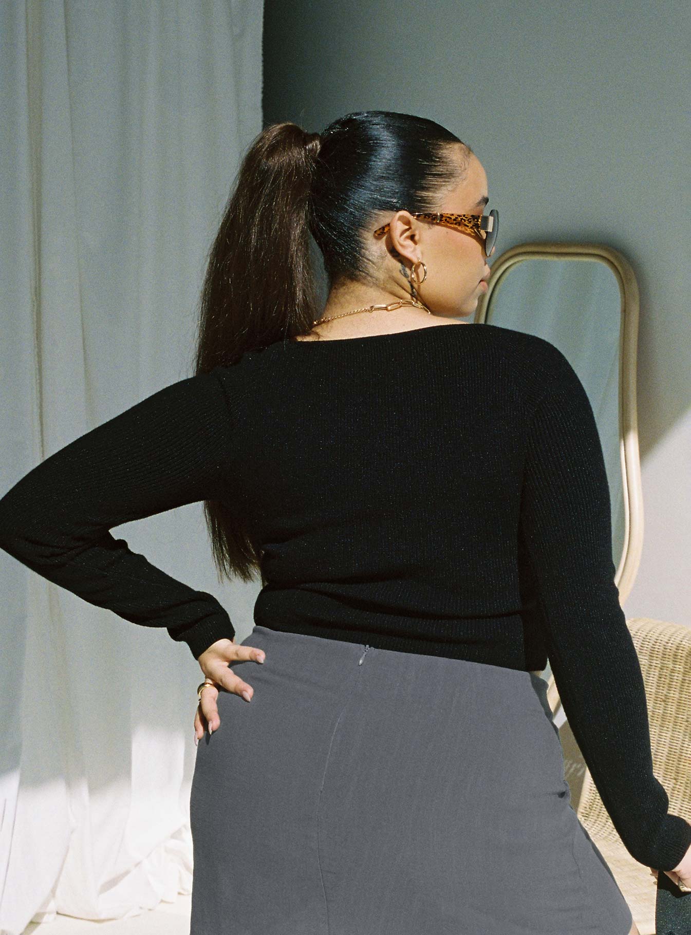 Alima Long Sleeve Top Black Curve