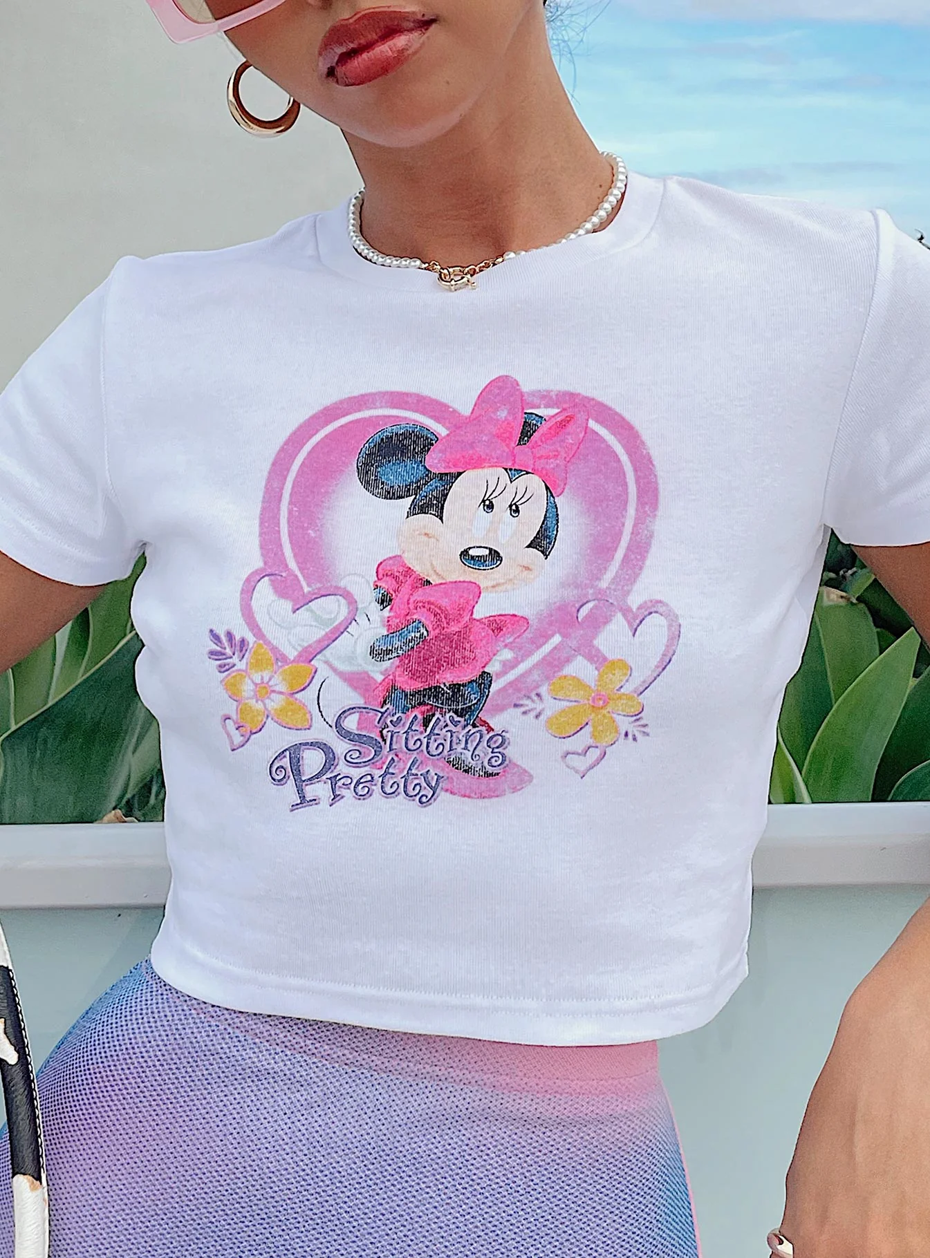 Disney Minnie Mouse Sitting Pretty Cropped Tee White