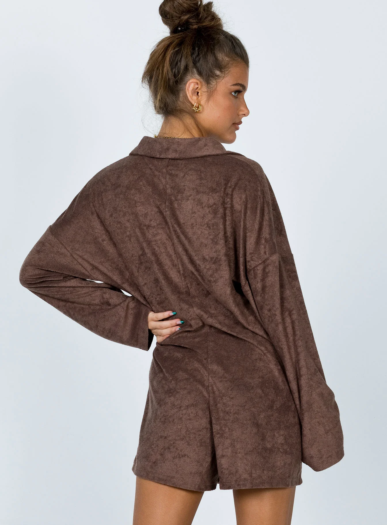 Kegan Long Sleeve Romper Camel