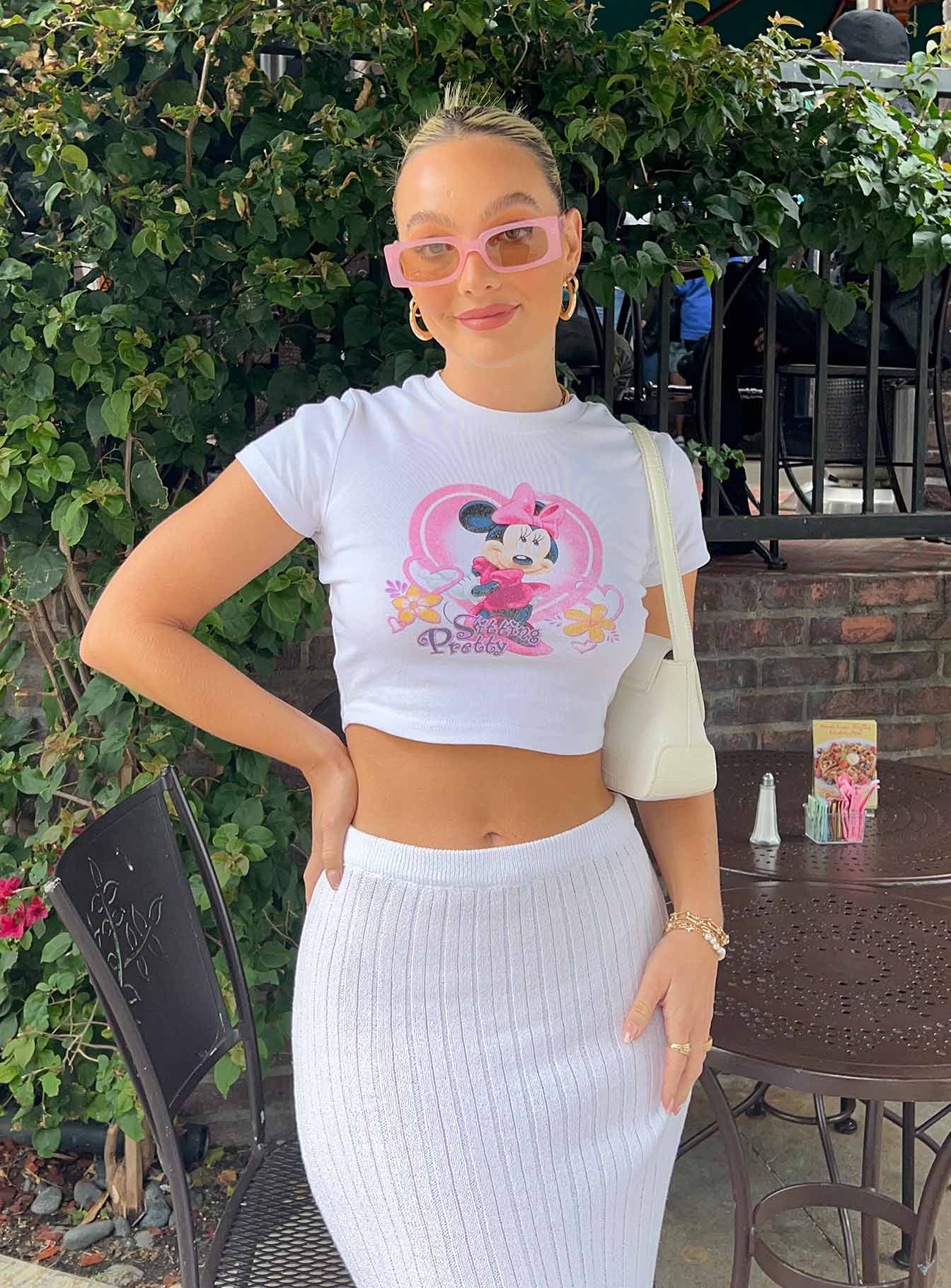 Disney Minnie Mouse Sitting Pretty Cropped Tee White