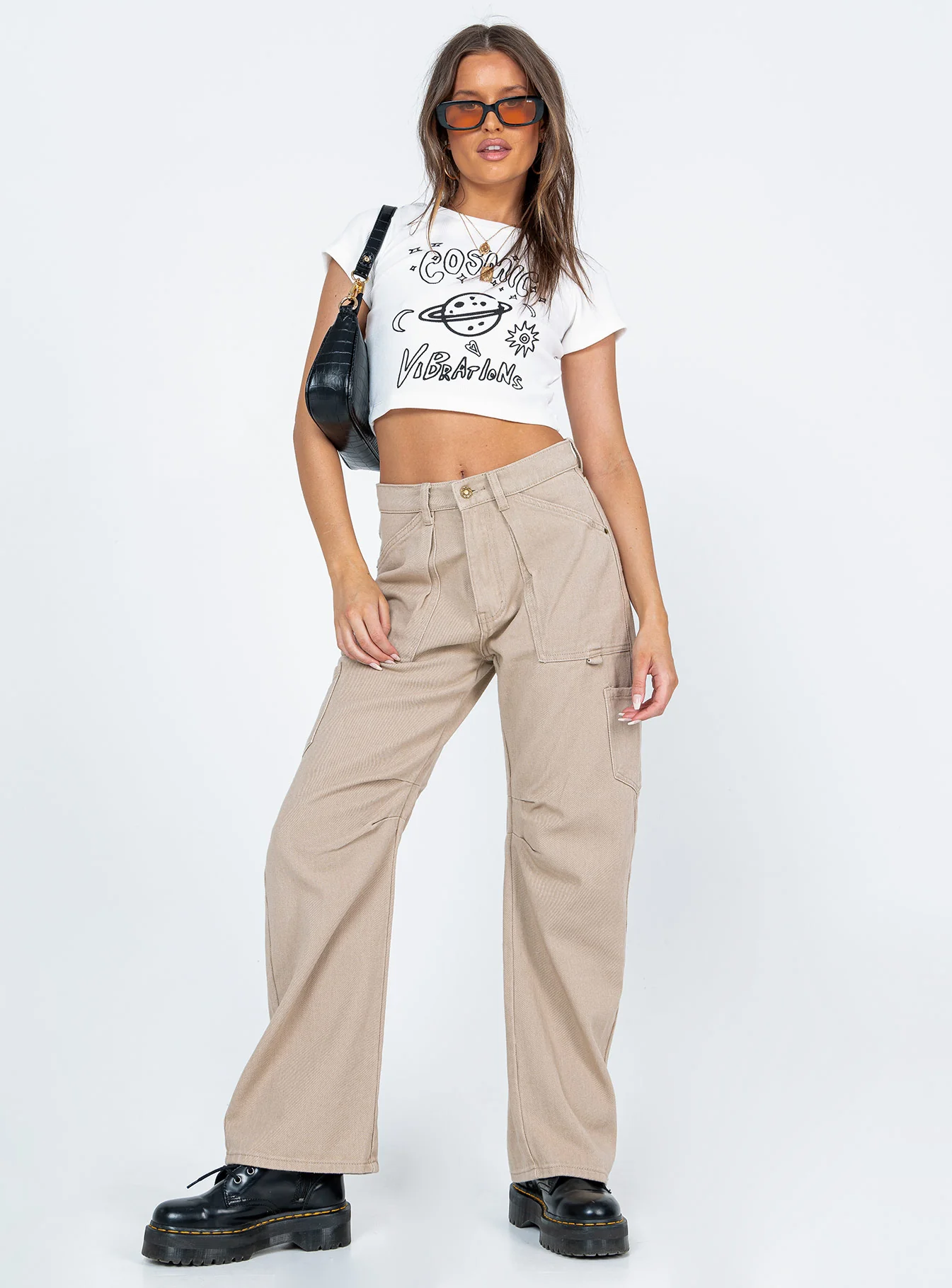 Cosmic Vibrations Cropped Tee White