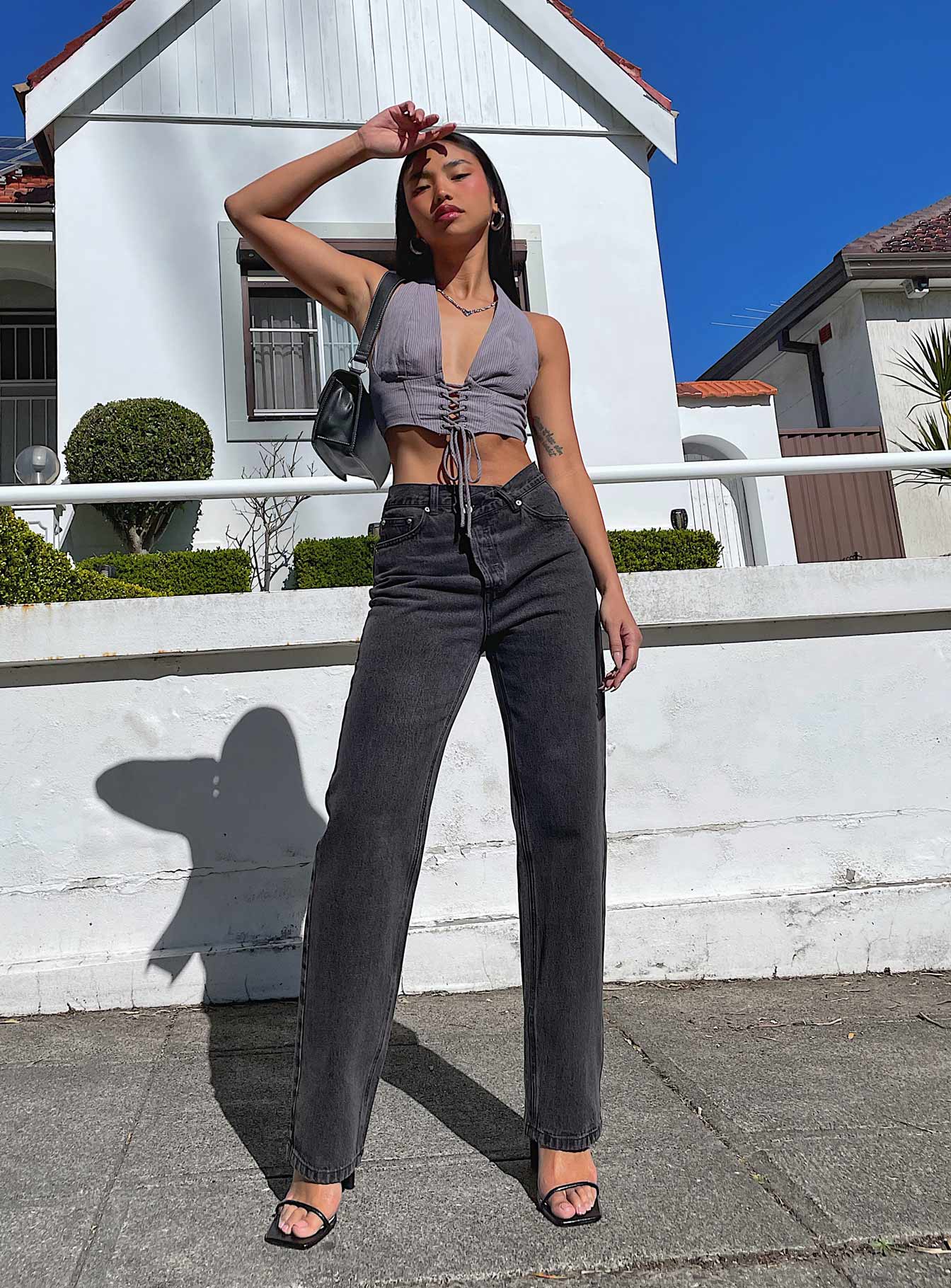 Holly Asymmetric Straight Leg Jean Black Denim