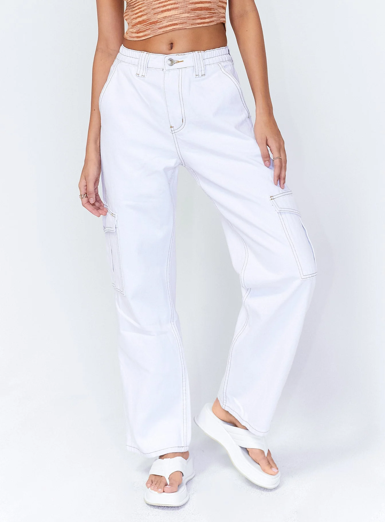 Utility Cargo Denim Jeans White